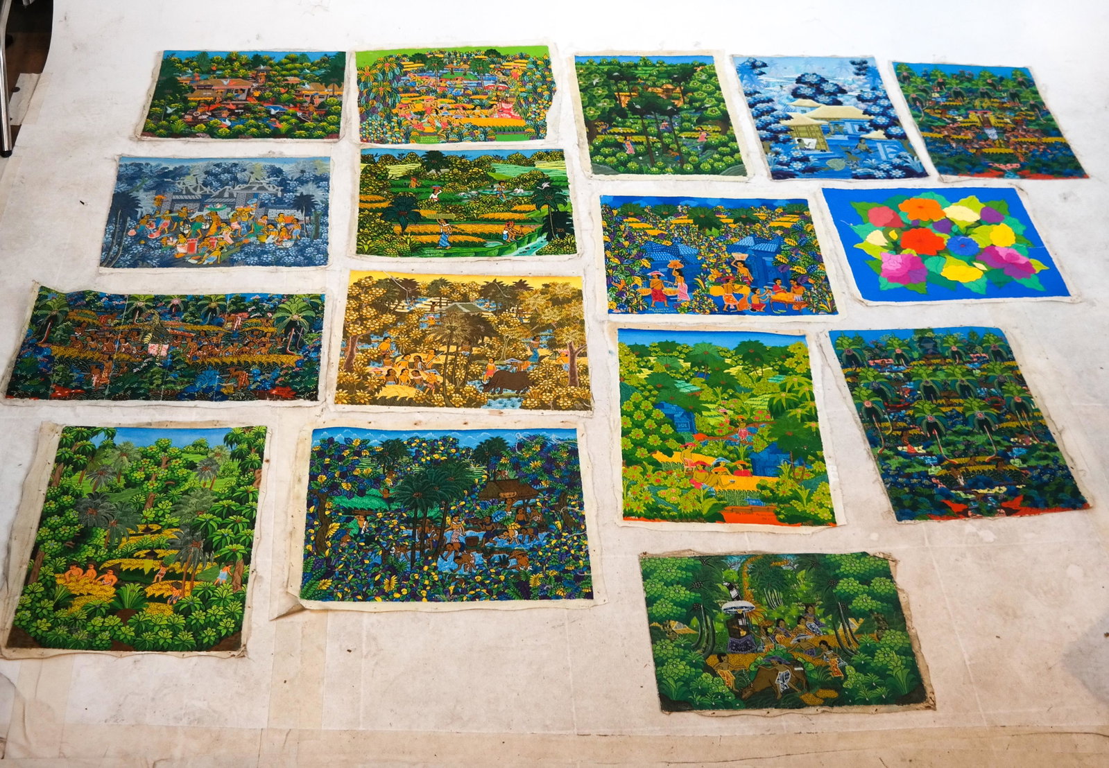 Group of Balinese Art: Group of unframed works by Balinese artist, signed.