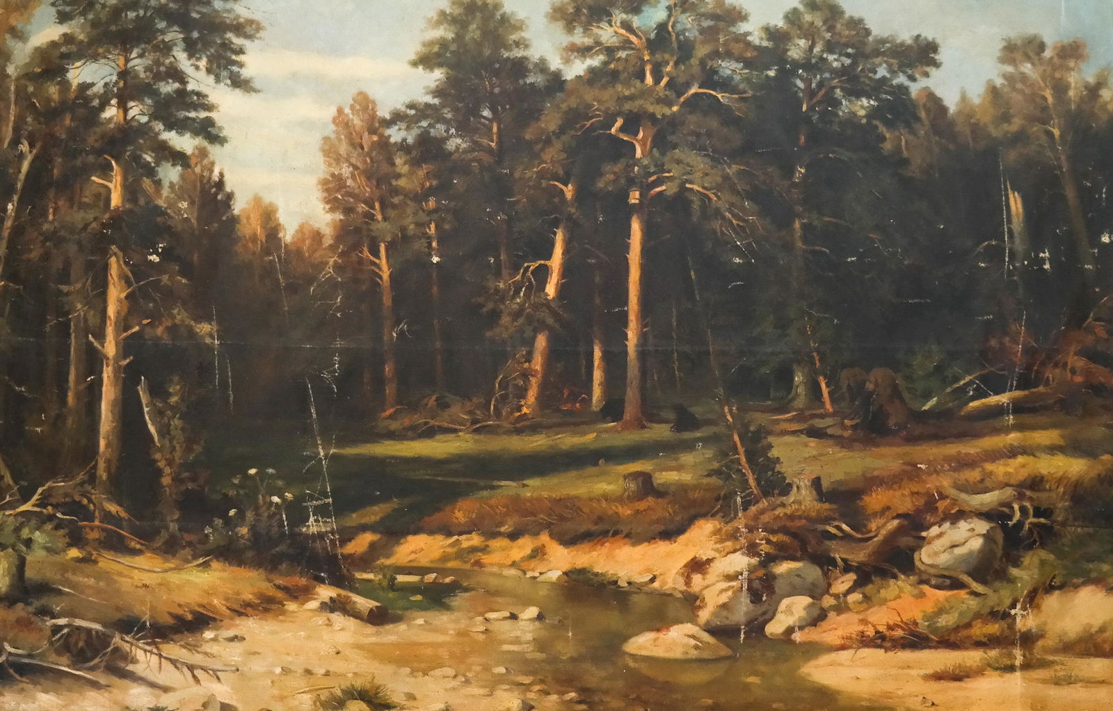 Large Oil Painting - Landscape with Bears (1 of 6)