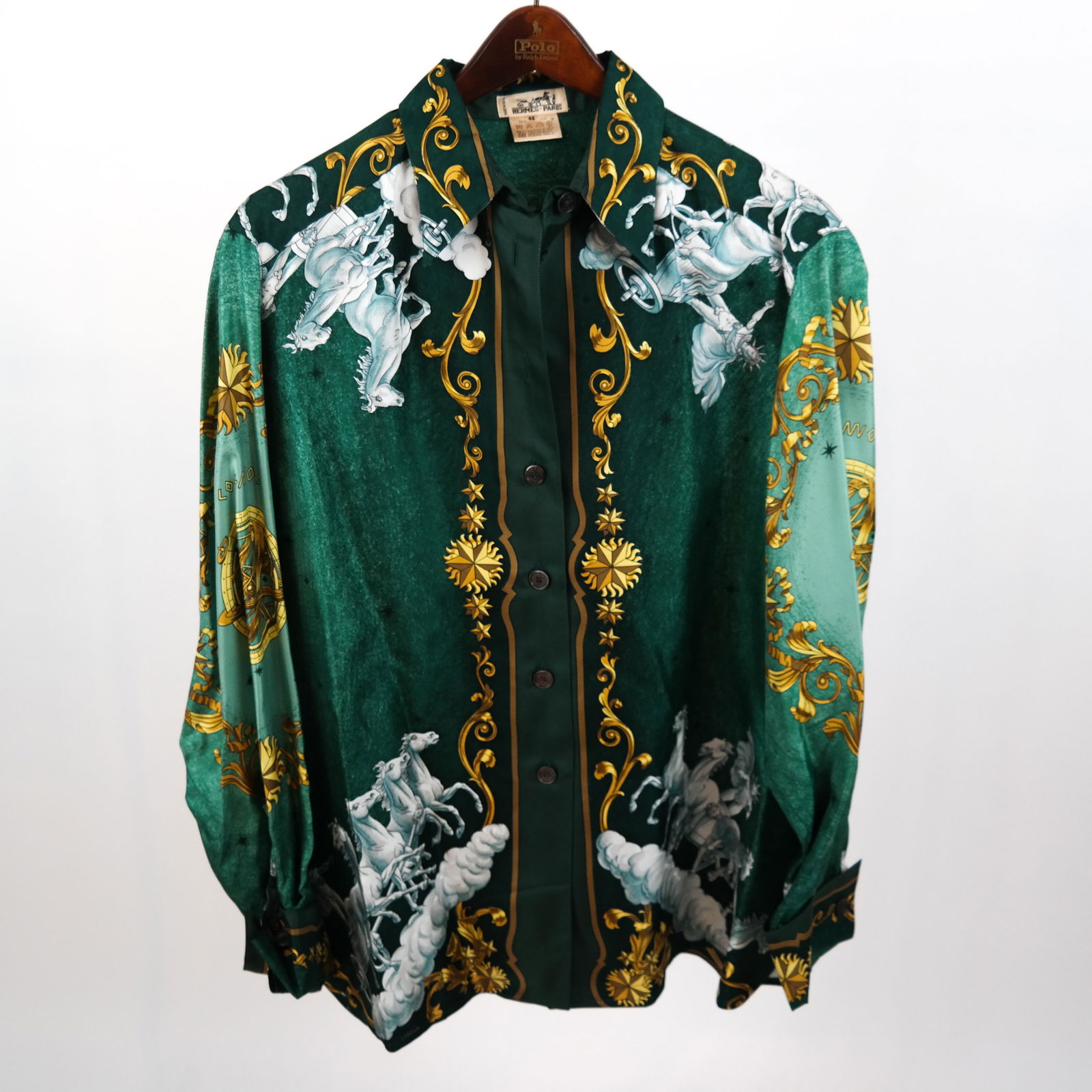 HERMES Silk Blouse - Green, Horses Print (1 of 8)