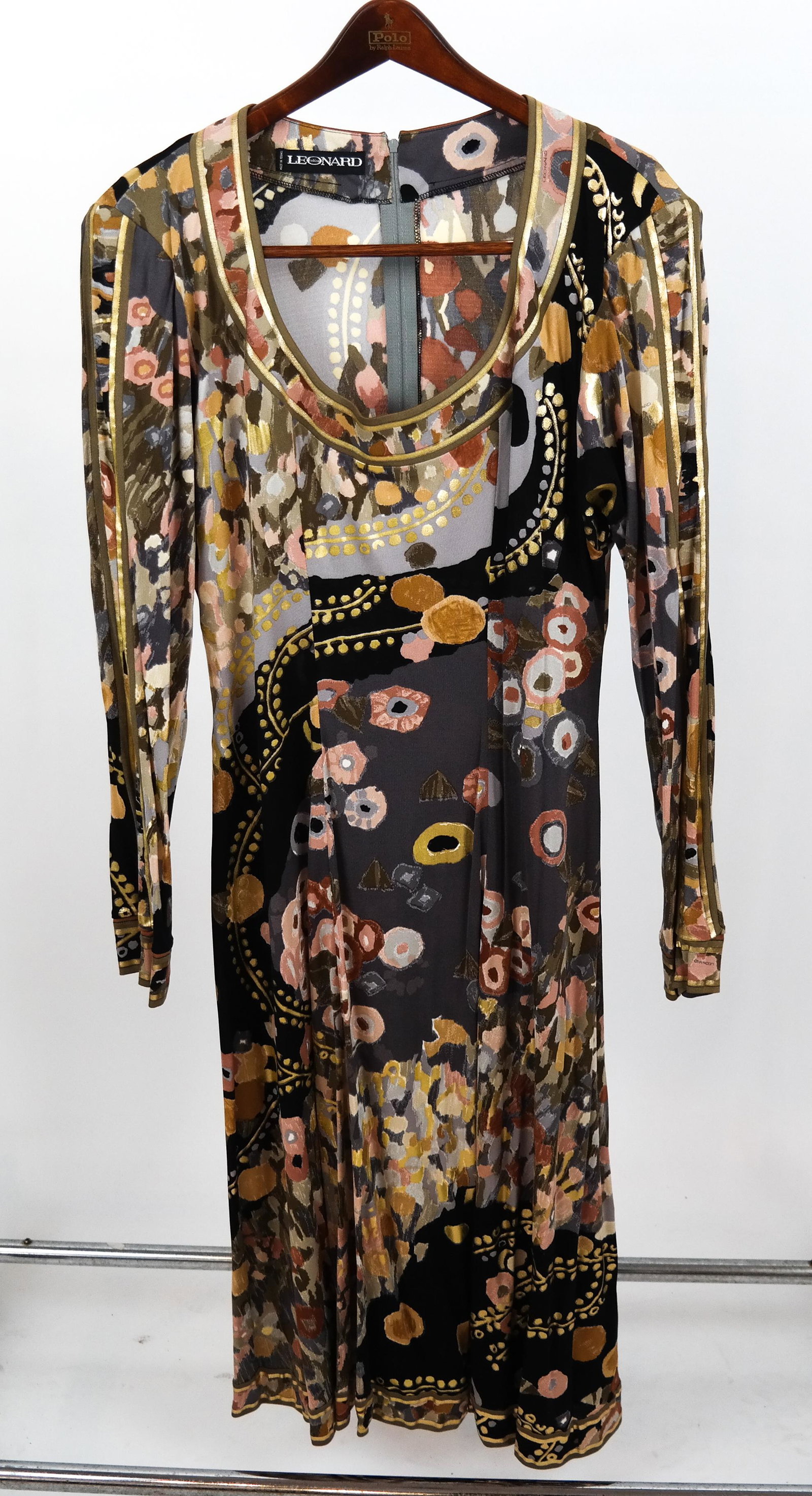LEONARD Fashion, Paris - Stretch Jersey Dress: Leonard, Paris, stretch silk jersey print dress. 36" bust. In good condition.