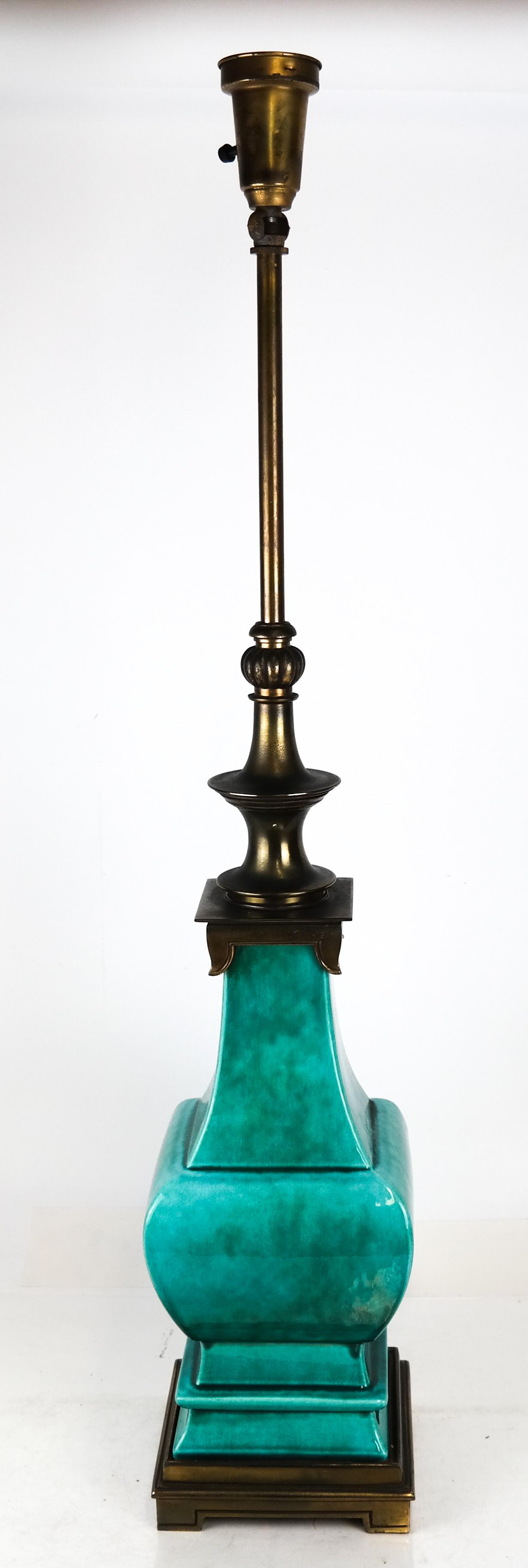 Chinese Bronze and Green Ceramic Lamp (1 of 9)