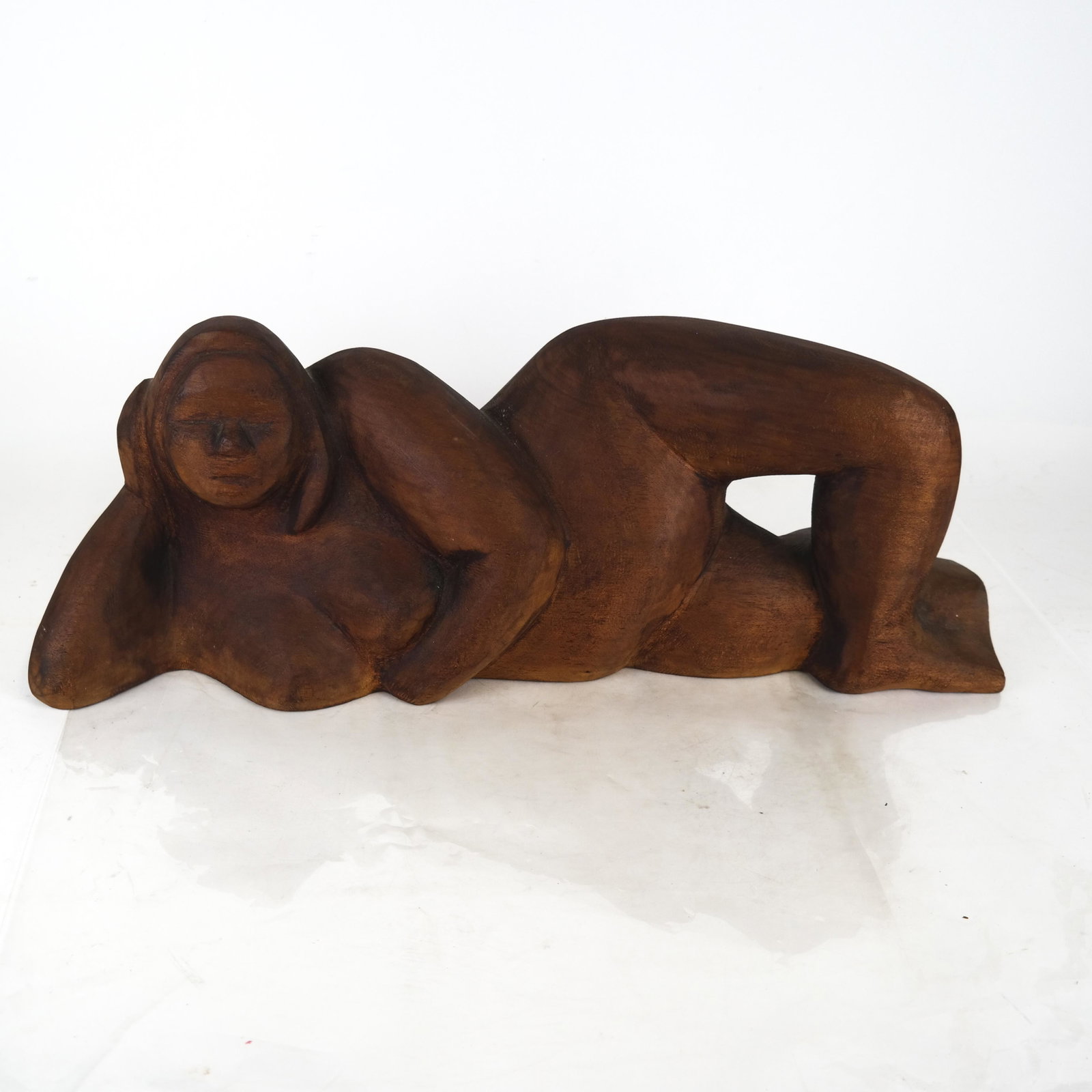 Miriam NAAMAN: "Reclining Nude" - Sculpture: "Reclining Nude" mahogany sculpture by Miriam Naaman (Polish). [9 1/2 x 24 x 6 inches].