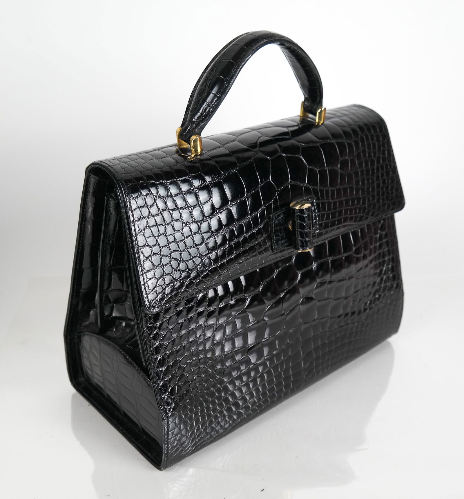 ZAGLIANI, Italy Black Croc Handbag (1 of 4)