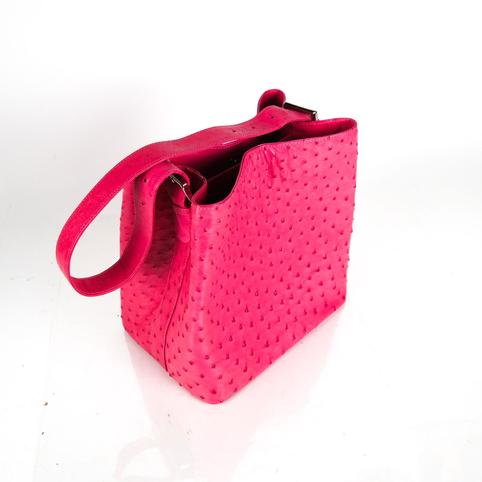 Deep Pink Ostrich Leather Shoulder Bag (1 of 5)