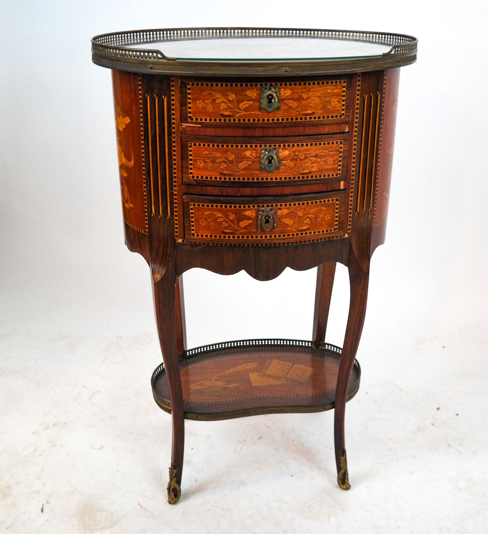 19th C French Oval Inlaid Stand - Commode (1 of 9)
