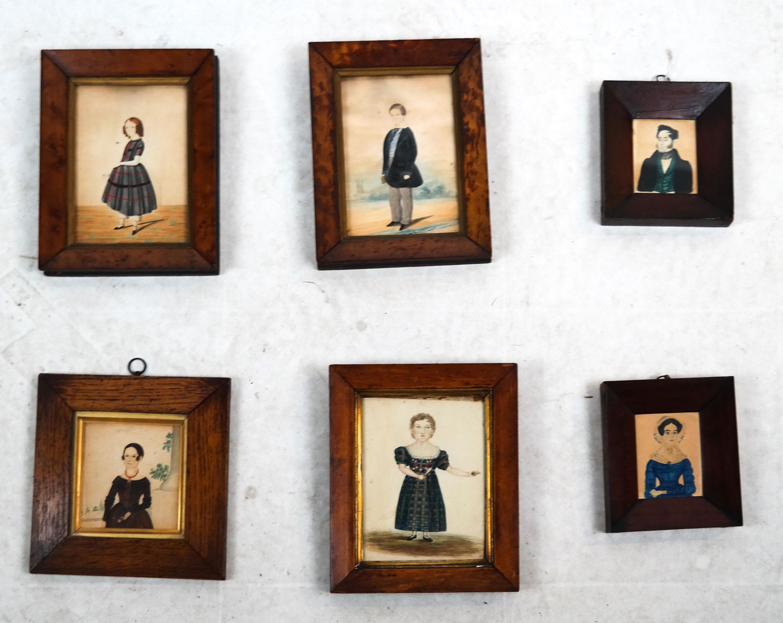 6 Framed Folk Art-Style Portraits - W/C & Pencil (1 of 8)