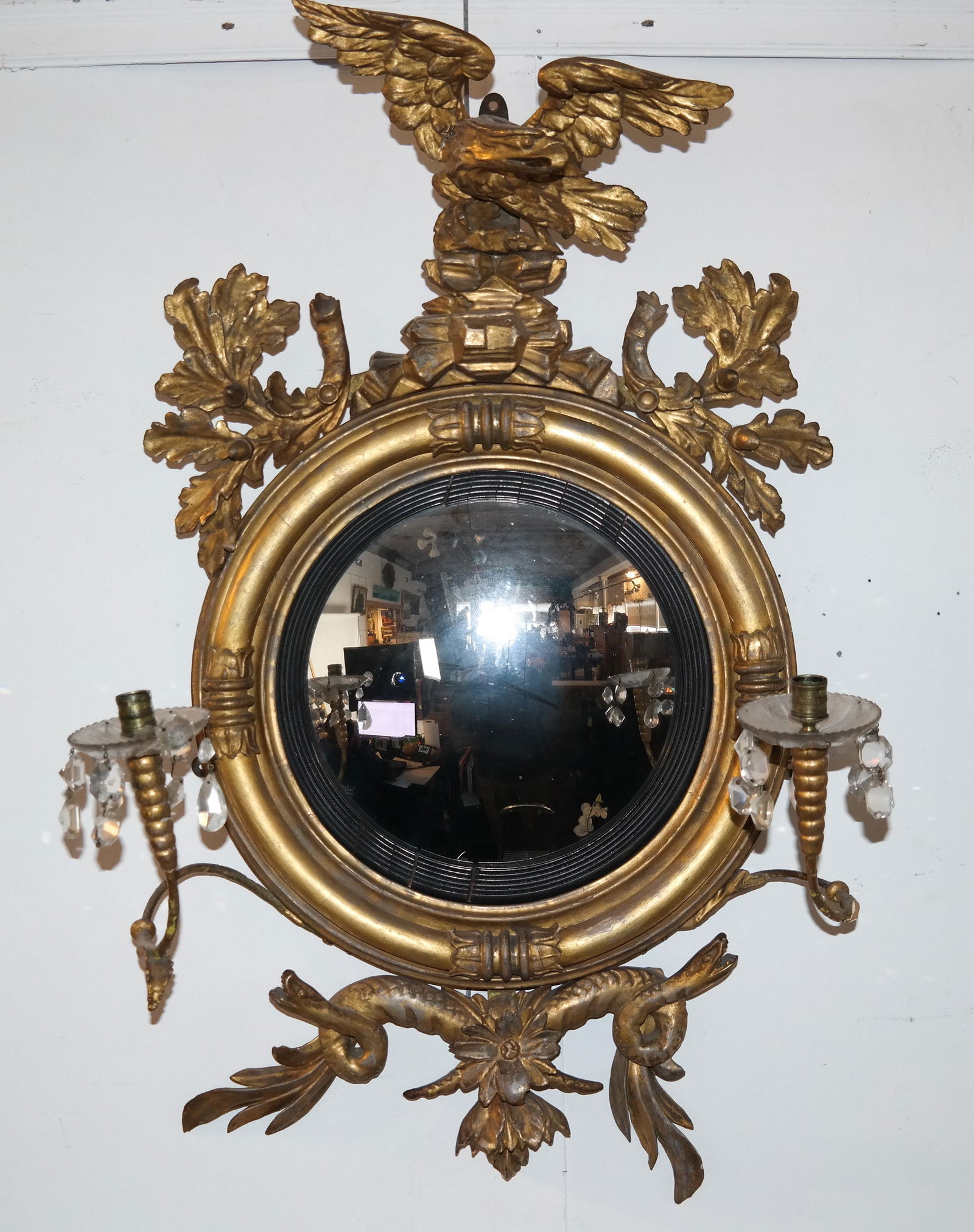Antique American Girandole Convex Mirror (1 of 5)