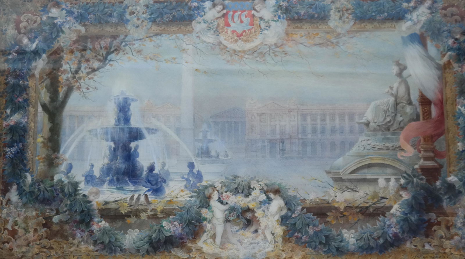 H.P. HANNOTIN: Classical-Style Garden Scene - Aqua (1 of 5)