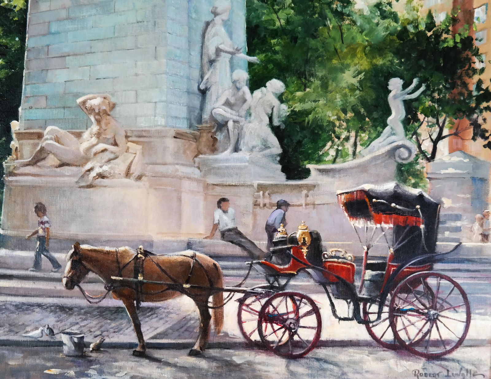 Robert LUVALL "The Red Carriage" - Oil on Masonite (1 of 7)