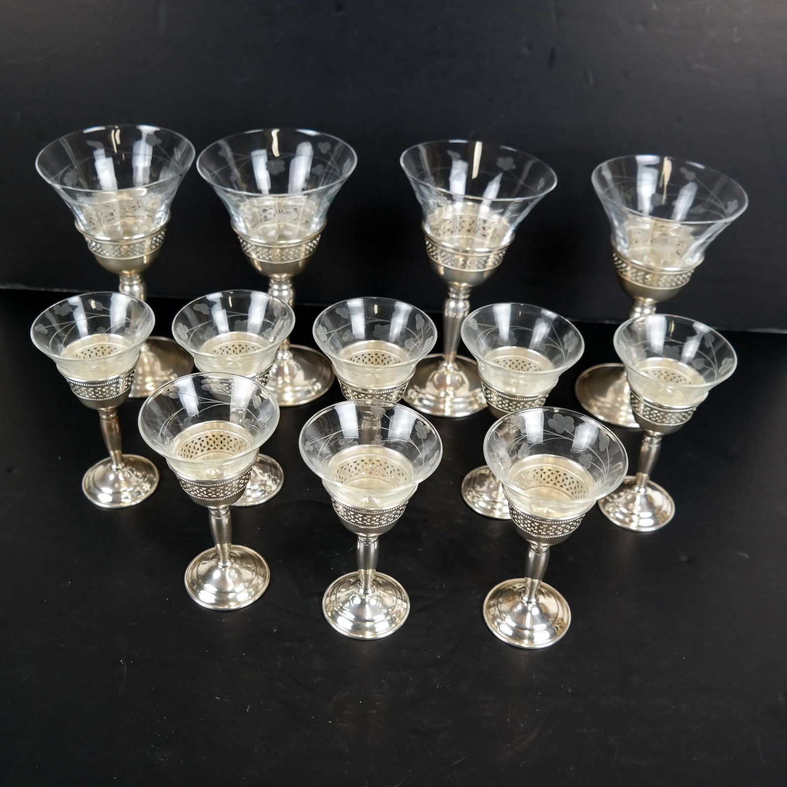 12 Crystal Glasses on Whiting Sterling Silver Stems (1 of 6)