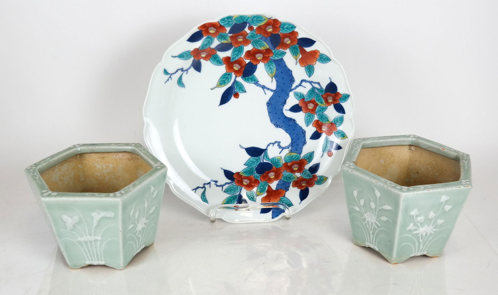 Asian Charger and Two Drilled Cachepots (1 of 13)