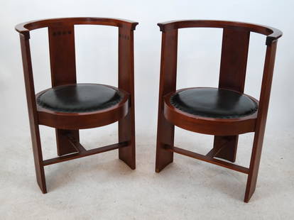Eliel SAARINEN: "Hannes" Chairs by Adelta oy, 1983: Designed by Eliel Saarinen, Suomi, in 1908, the Hannes chair was designed for the home of Saarinen’s brother Hannes. The chair retains the traditional Finnish way of using wood. The chair frame is s