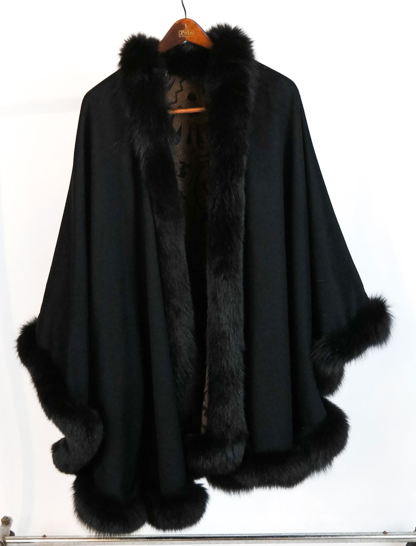 Black Wool Fur-Trimmed Cape (1 of 8)
