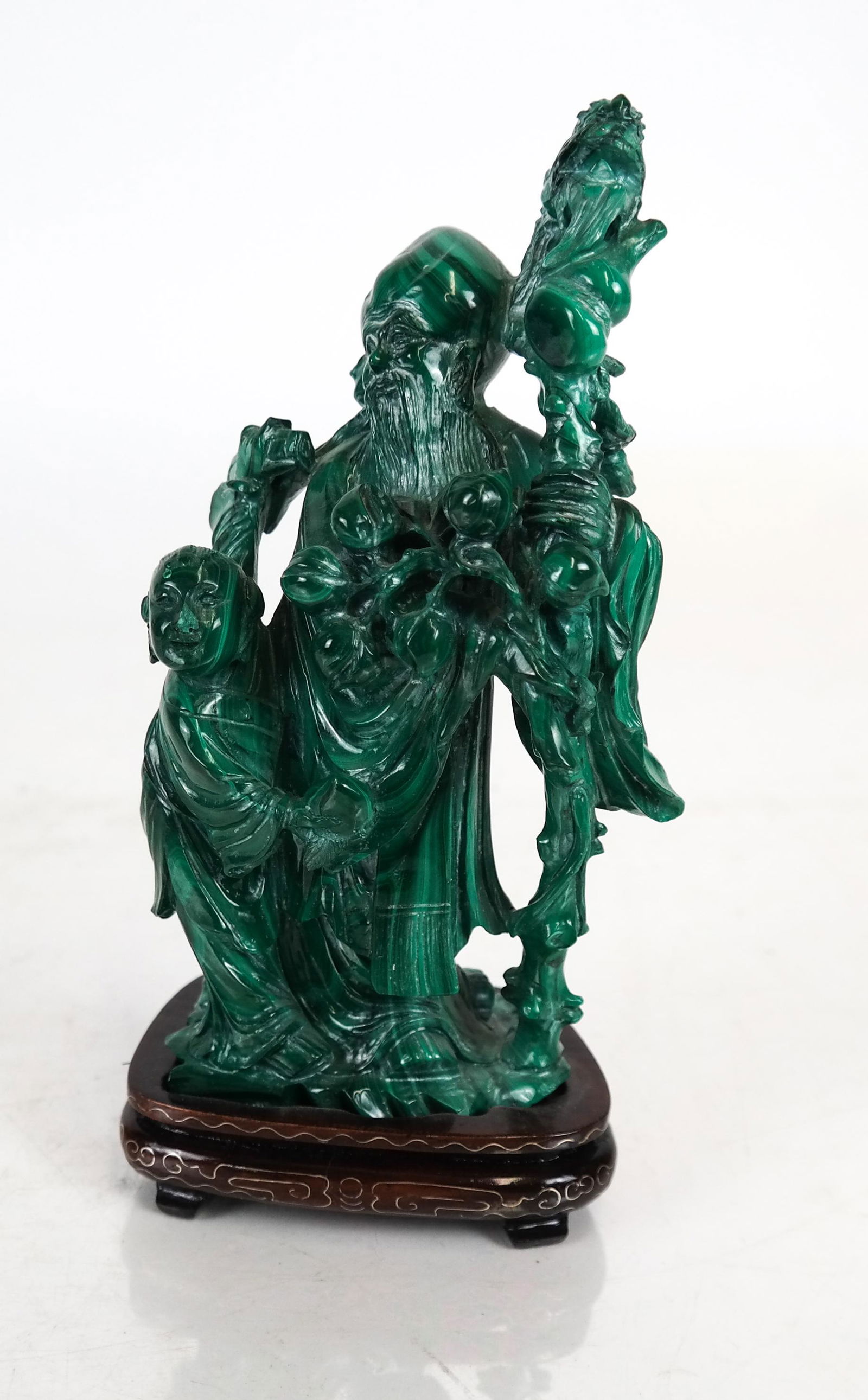 Chinese Malachite Carved Group on Hardwood Stand (1 of 5)