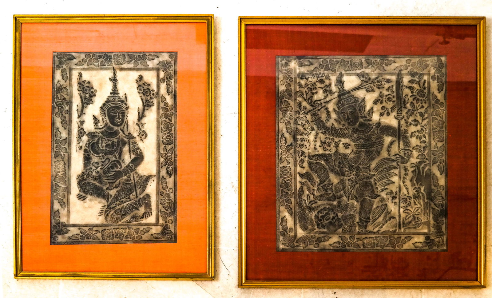 Pair Cambodian Temple Rubbings (1 of 5)