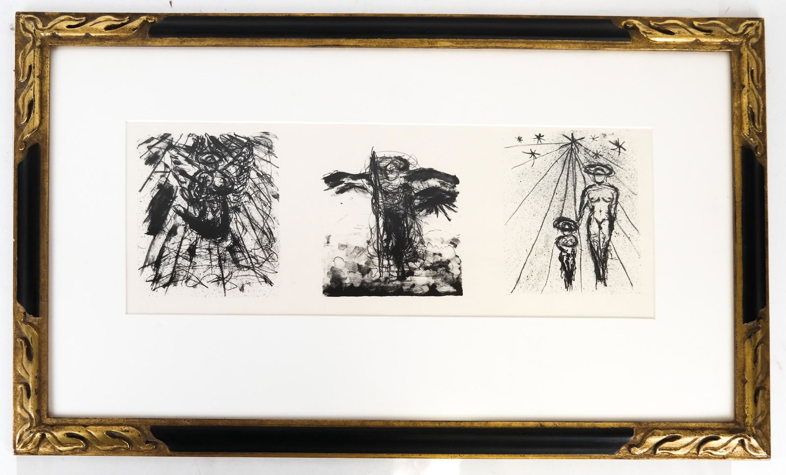 Marko (Sasha) PANKOVICH: Triptych - Ink: Marko Sasha Pankovich, figural abstract triptych ink. [Art: 7 x 18 1/2 inches; Frame: 16 1/2 x 27 1/2 inches]. In good condition.