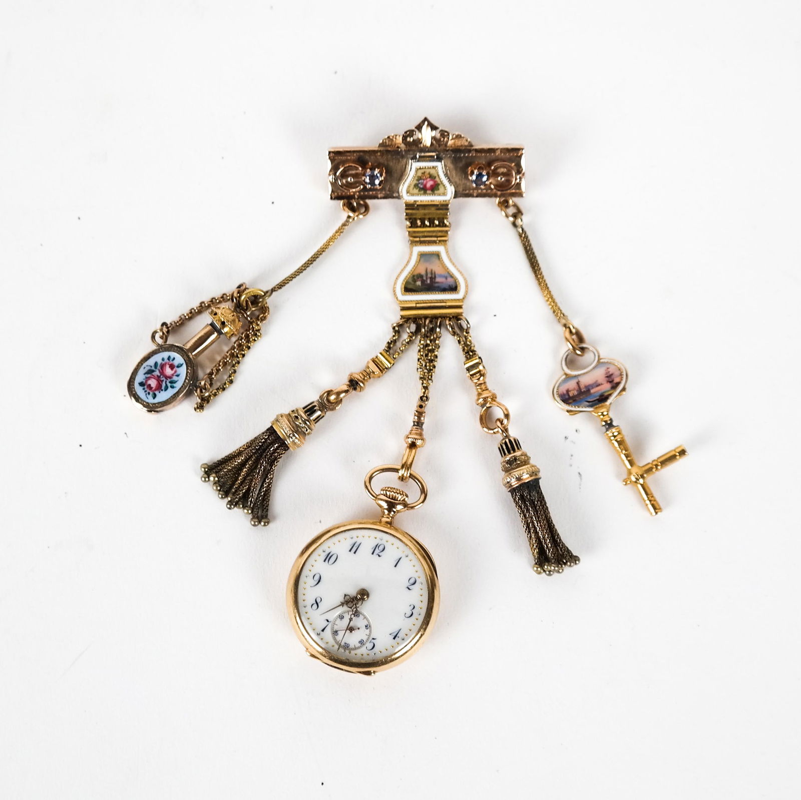 14K Diamond & Enamel Watch on Bar Pin (1 of 7)