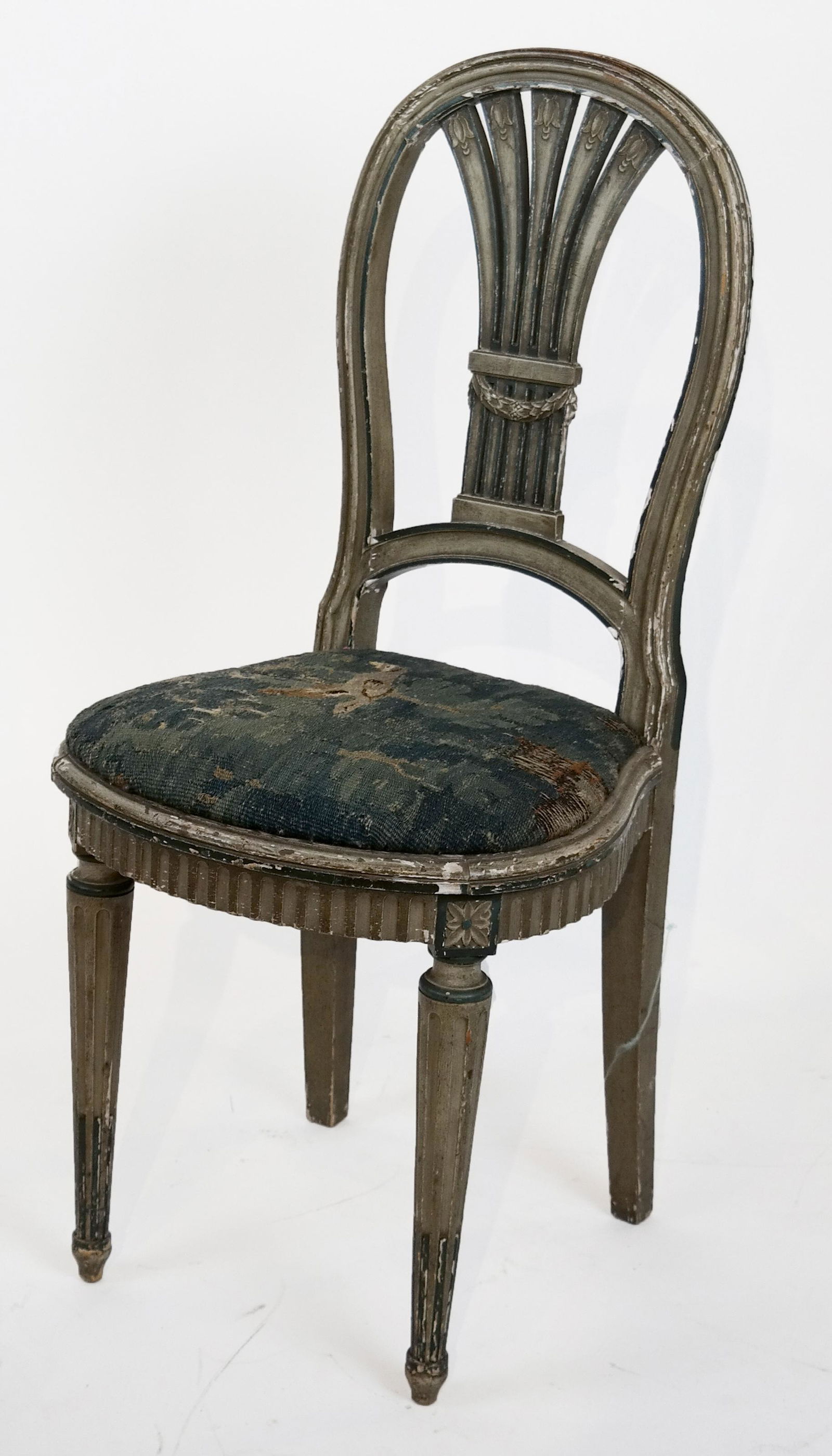 Antique Painted Tapestry Seat Side Chair (1 of 4)