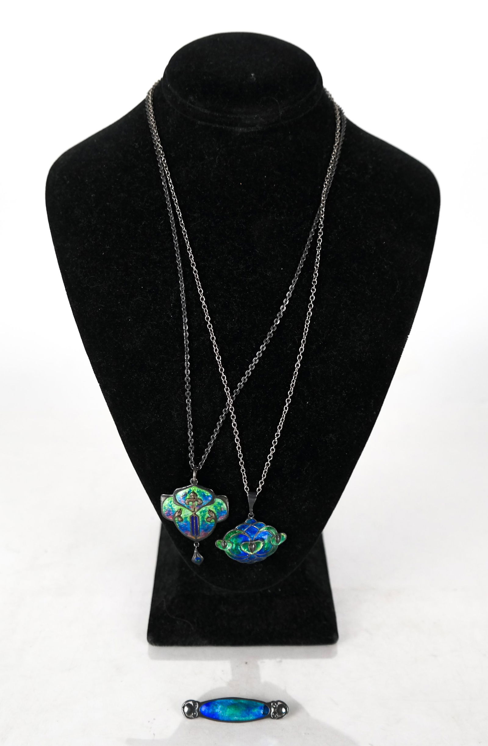 Art Nouveau Silver & Enamel Pendants (2) & Pin (1 of 6)