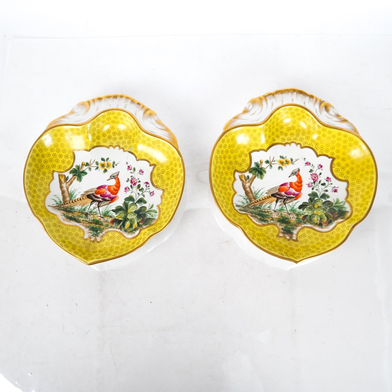 Pair Mottahedeh Porcelain Service Plates: Pair of Mottahedeh porcelain service plates. [10 x 9 inches]. In good condition.