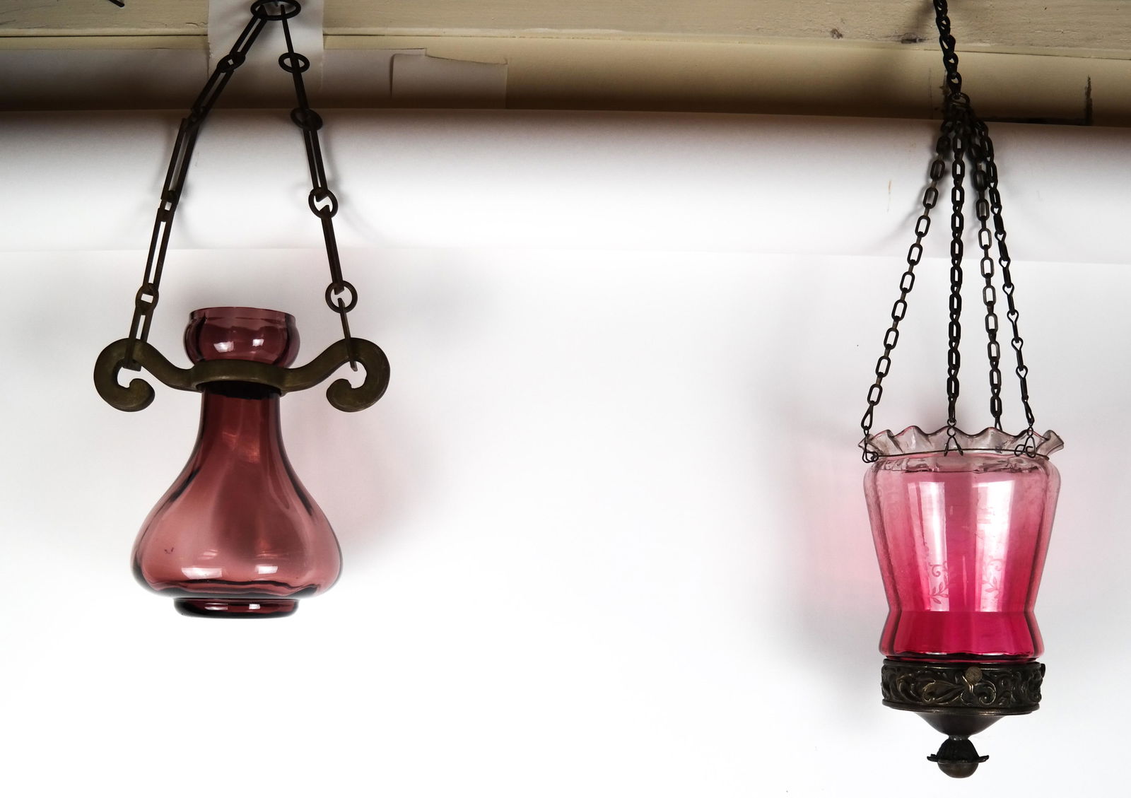 Two Victorian-Style Cranberry Glass Lanterns (1 of 10)