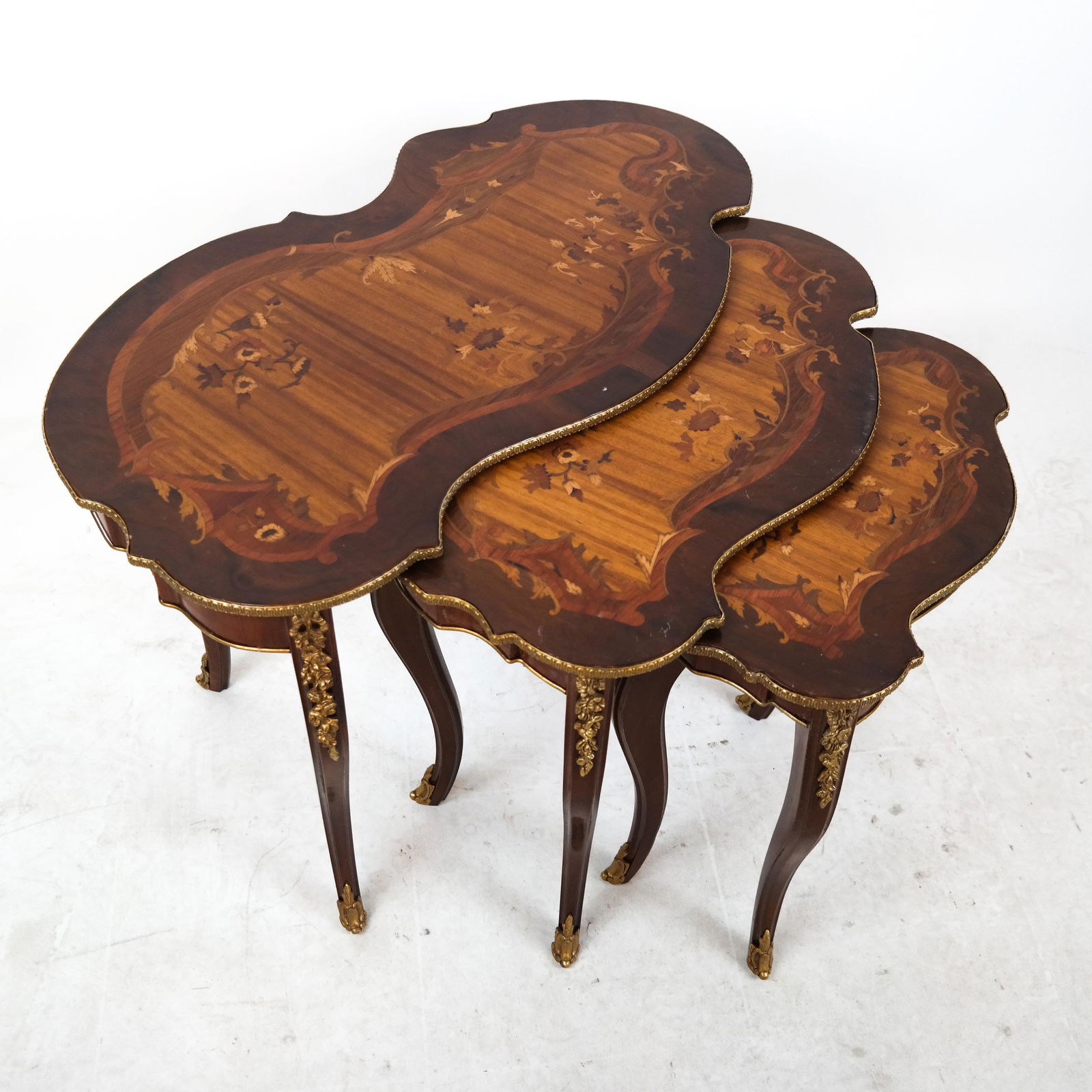 Nest of 3 French-Style Marquetry Inlaid Tables (1 of 12)