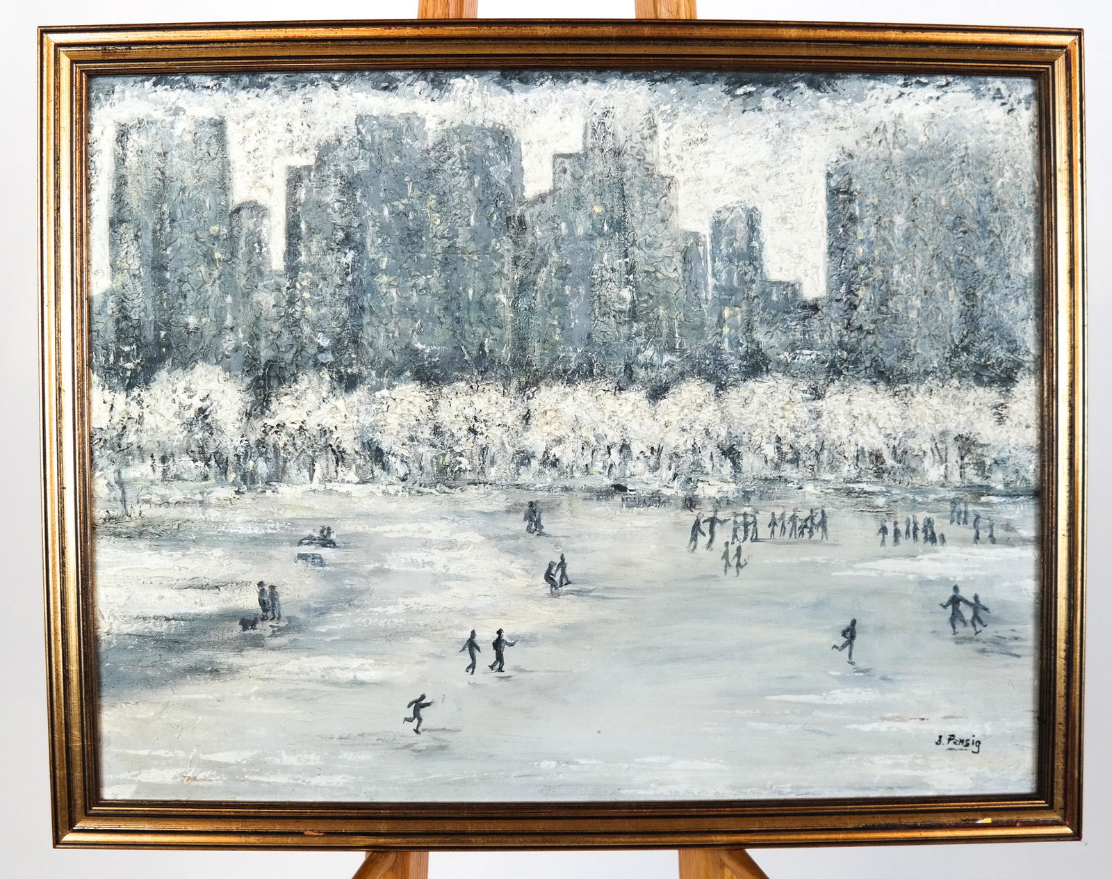 S. PENSIG: Skaters in Central Park - Oil on Canvas (1 of 5)