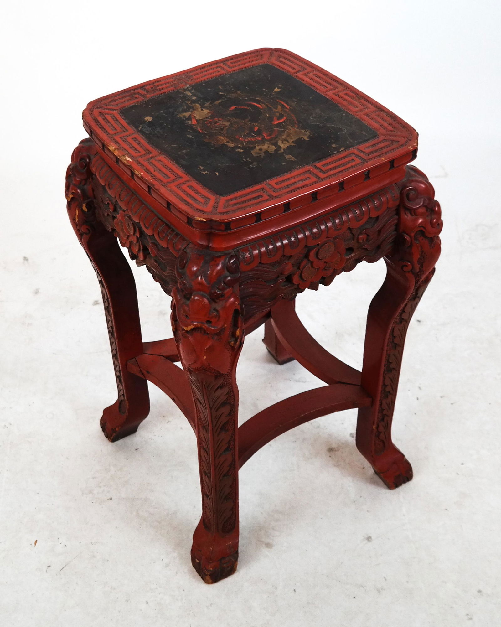 Chinese Red Lacquer Wood Tabouret (1 of 6)