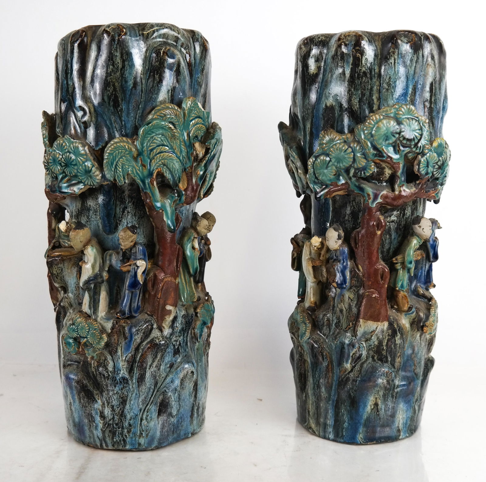 Two Chinese Ceramic High Relief Vases (1 of 8)