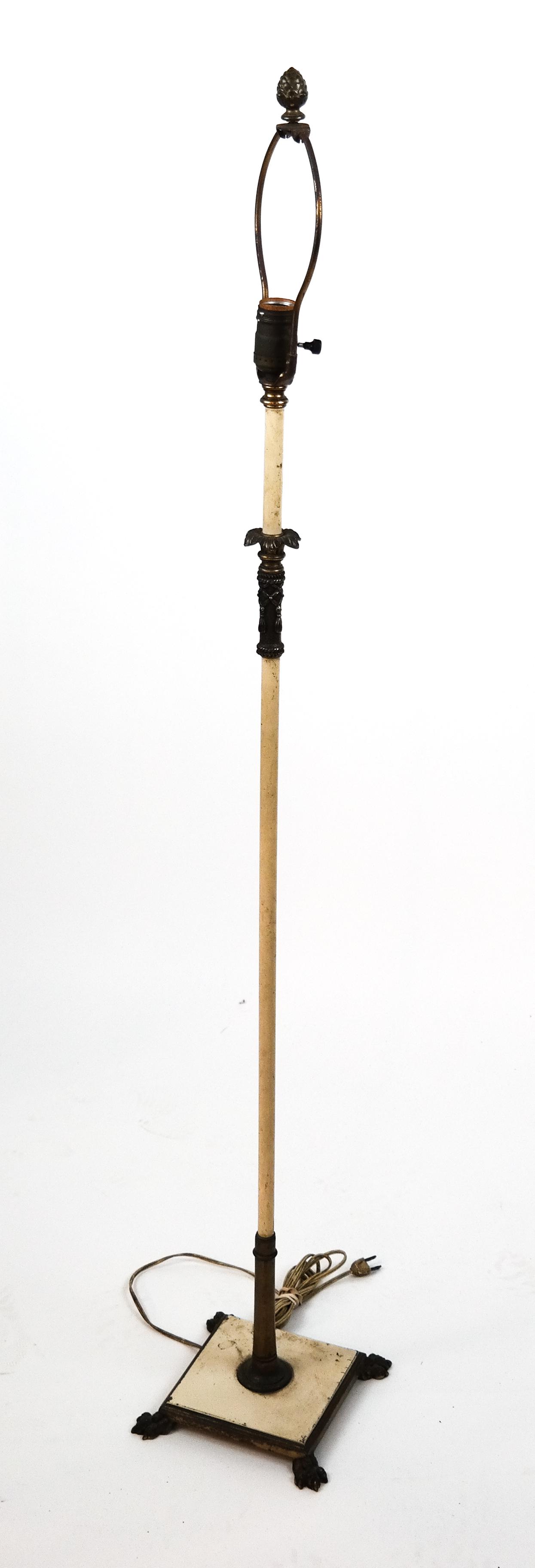 Metal & Bronze Floor Lamp: Metal and bronze floor lamp with paw feet and pineapple finial. [Overall: 50 inches high].