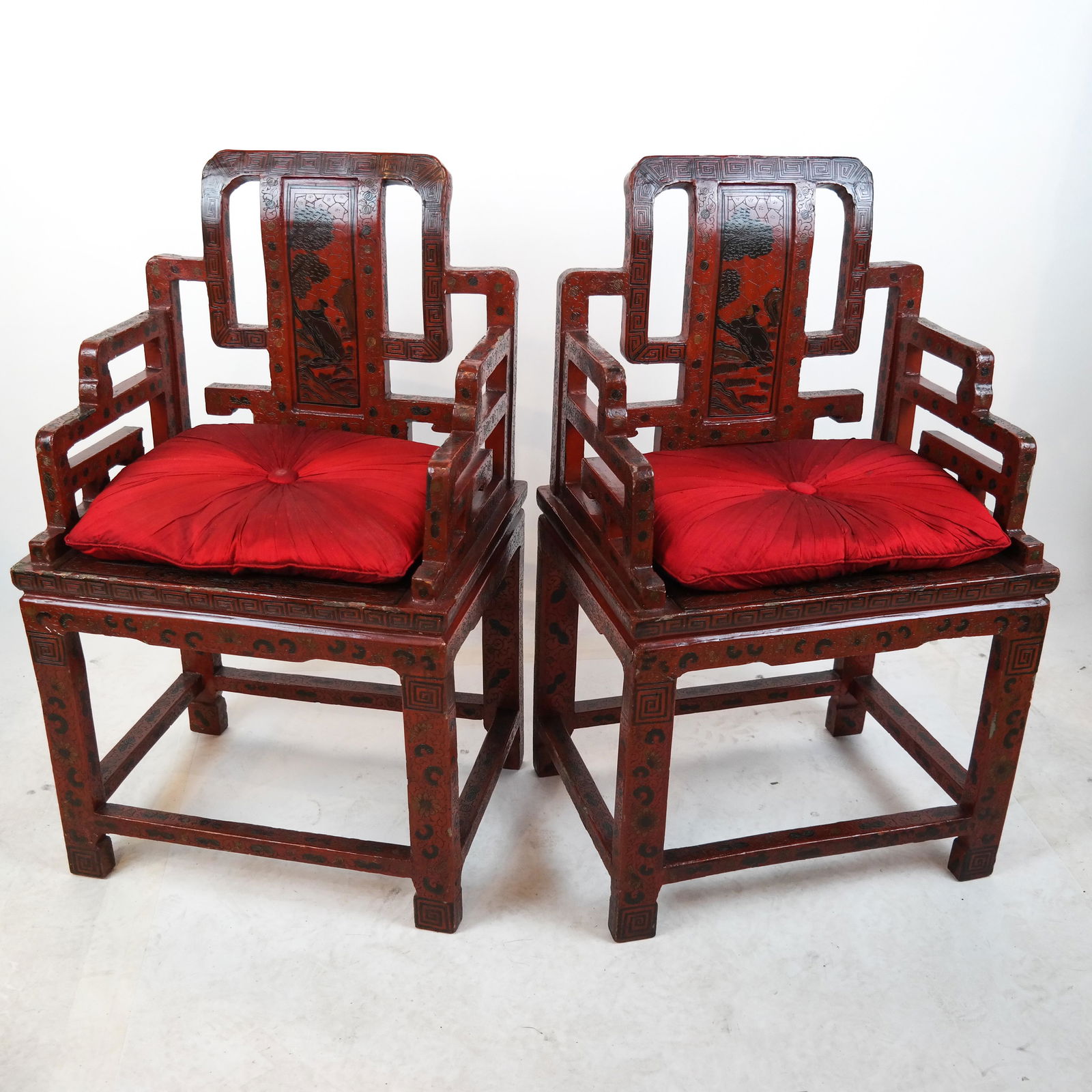 Pr. 19th C. Chinese Lacquer Arm Chairs (1 of 10)