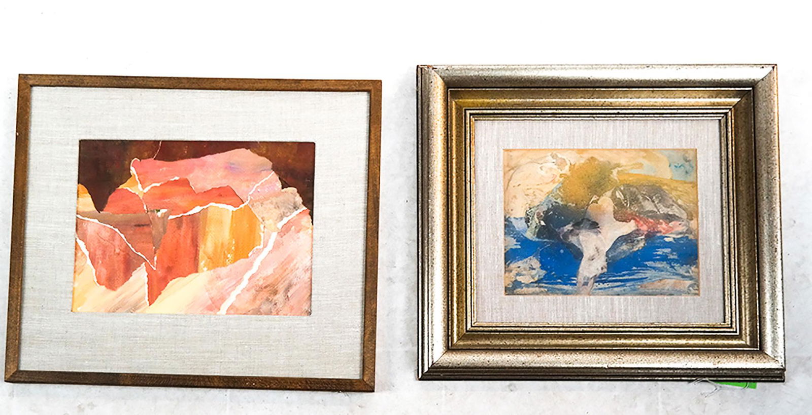 Nene SCHARDT: Collage and Print: A collage titled," Sabine Canyon" and an abstract. [Art: 8 x 10 inches; Frame: 18 x 20 inches; Art: 9 x 13 inches; Frame: 17 1/2 x 20 1/2 inches].