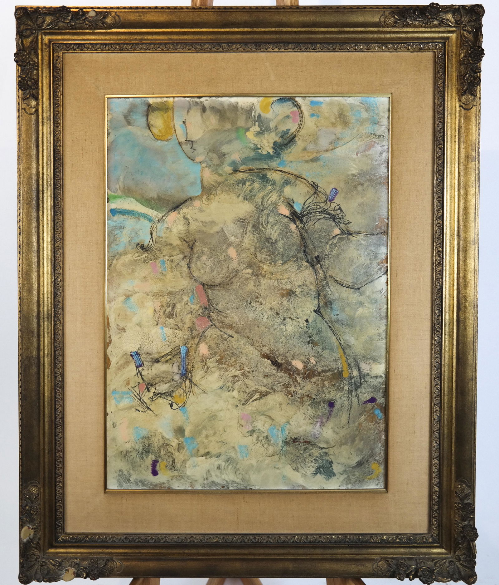 Lazzaro DONATI: Abstract, Nude - Oil on Canvas: Framed work "La Signora Dall'Arco Baleno" 1962, Hon. Citizen of New Orleans. [Art: 27 x 19 inches; Frame: 40 x 32 inches]. In good condition.
