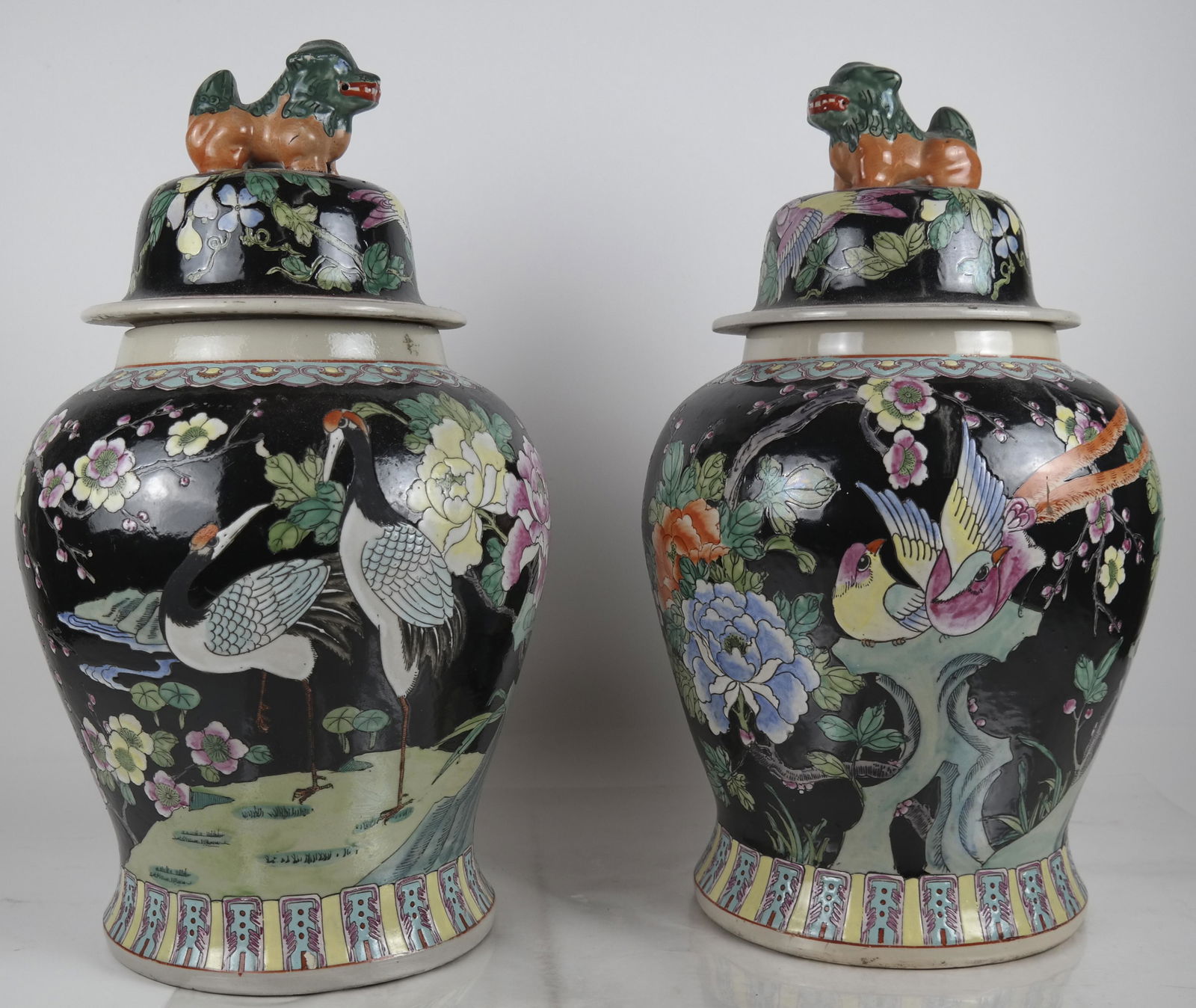 Pair of Chinese Famille Rose Urns/Jars (1 of 9)