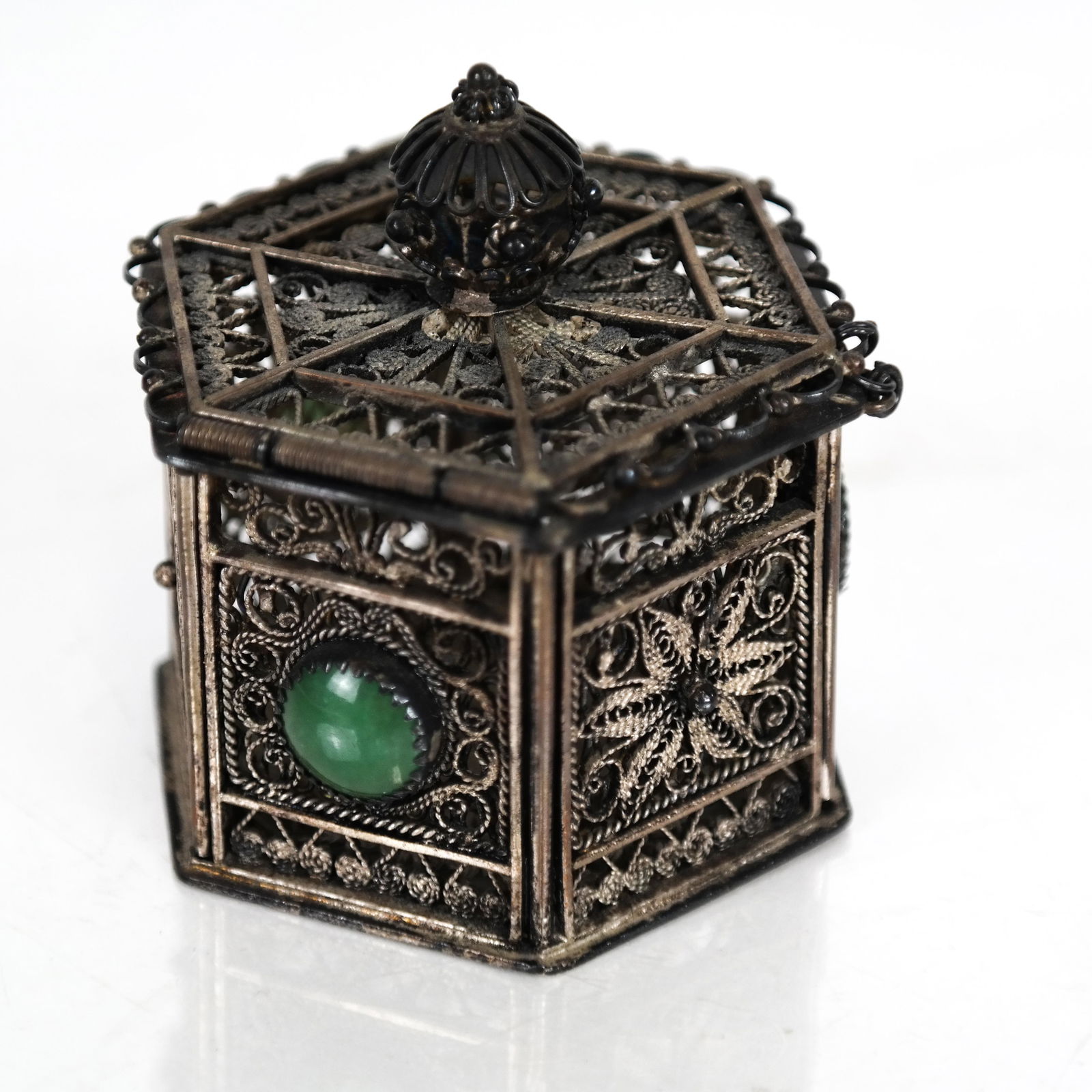 Miniature Chinese Filigree Box with Jade Stones (1 of 9)