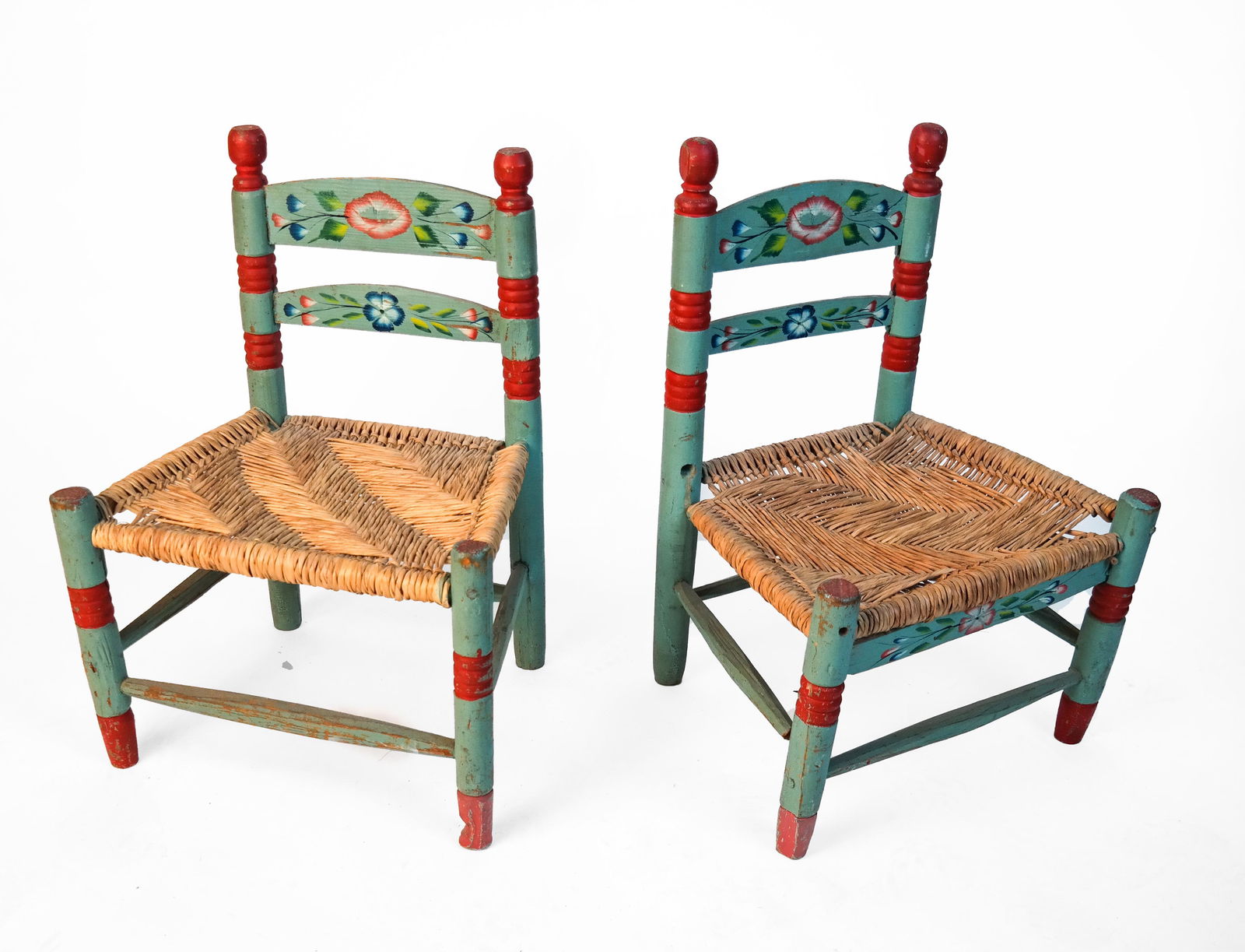 2 Antique Painted Rush-Seat Child's Chairs (1 of 12)