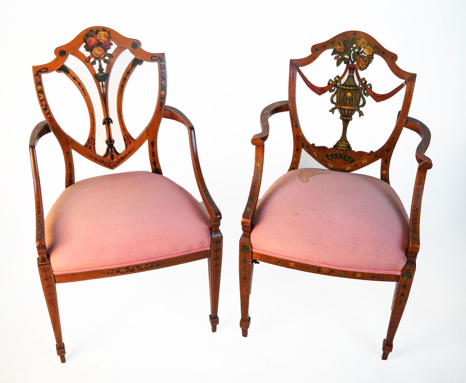 2 Edwardian Period Painted Shield-Back Arm Chairs (1 of 13)