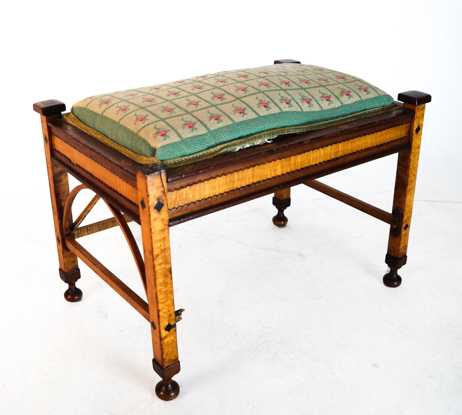 Arts & Crafts Needlepoint Upholstered Bench (1 of 6)