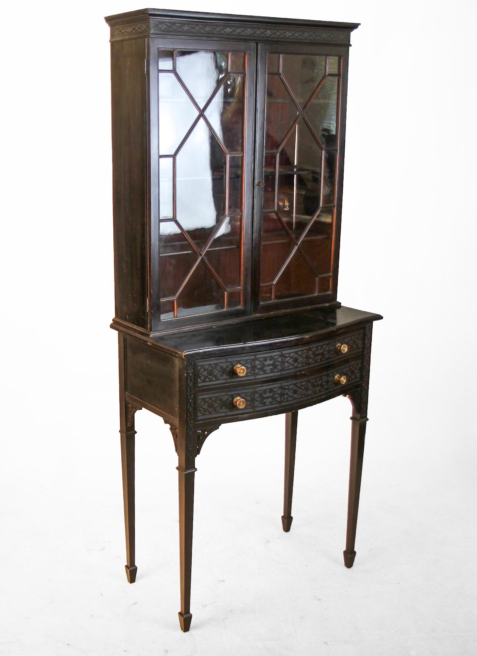 Mahogany Chippendale-Style Bookcase Curio Cabinet (1 of 8)