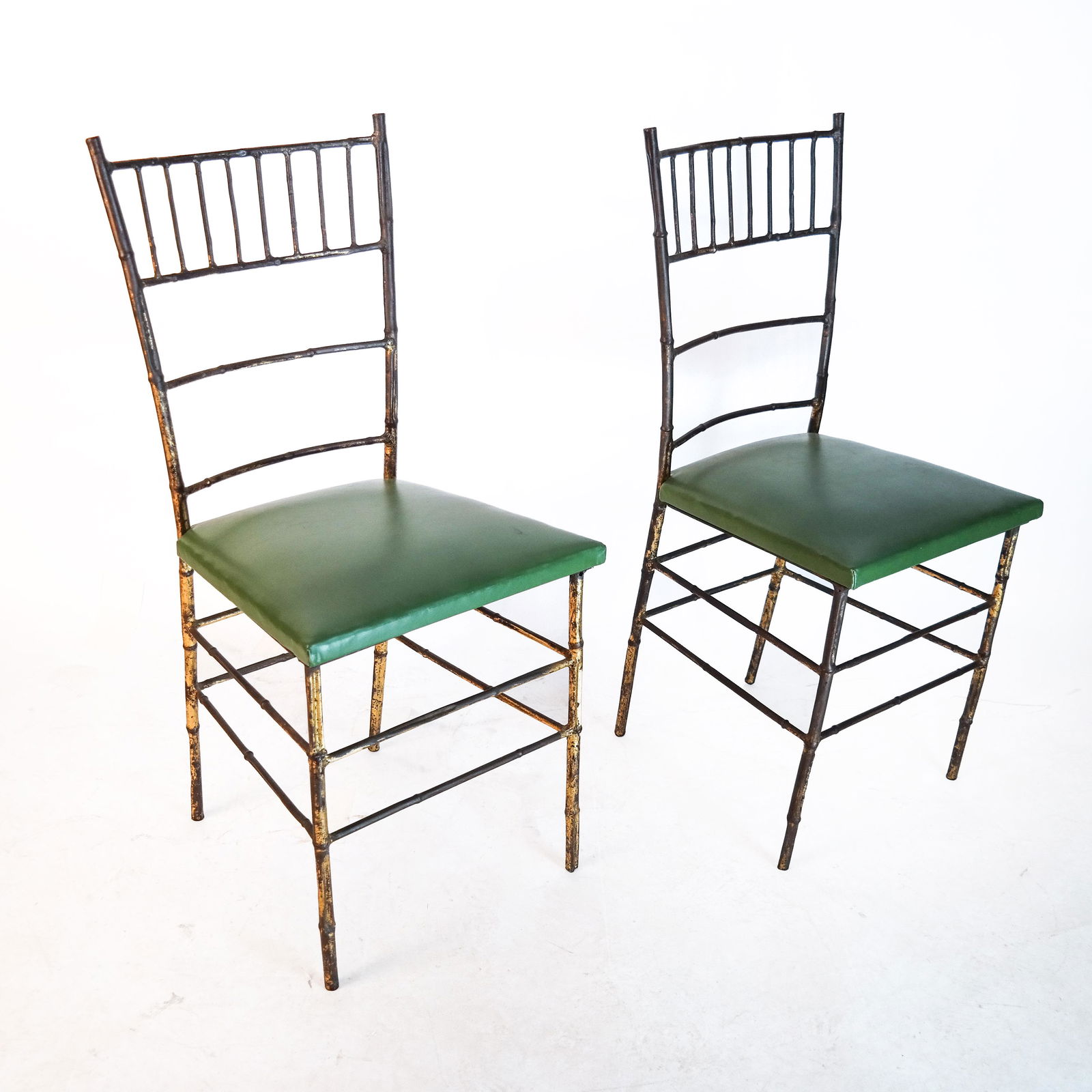 Pair Modern Faux Bamboo Metal Chairs (1 of 6)