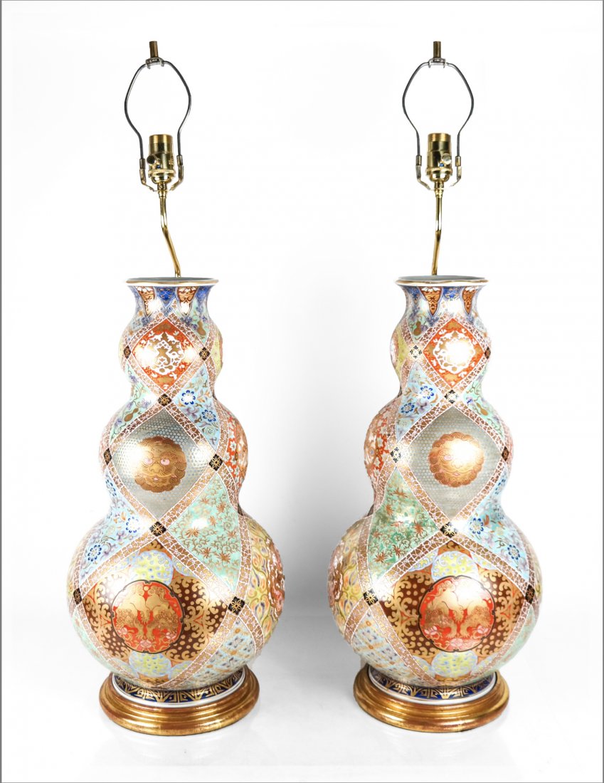 Pair of Asian Porcelain Gourd-Form Lamps (1 of 7)