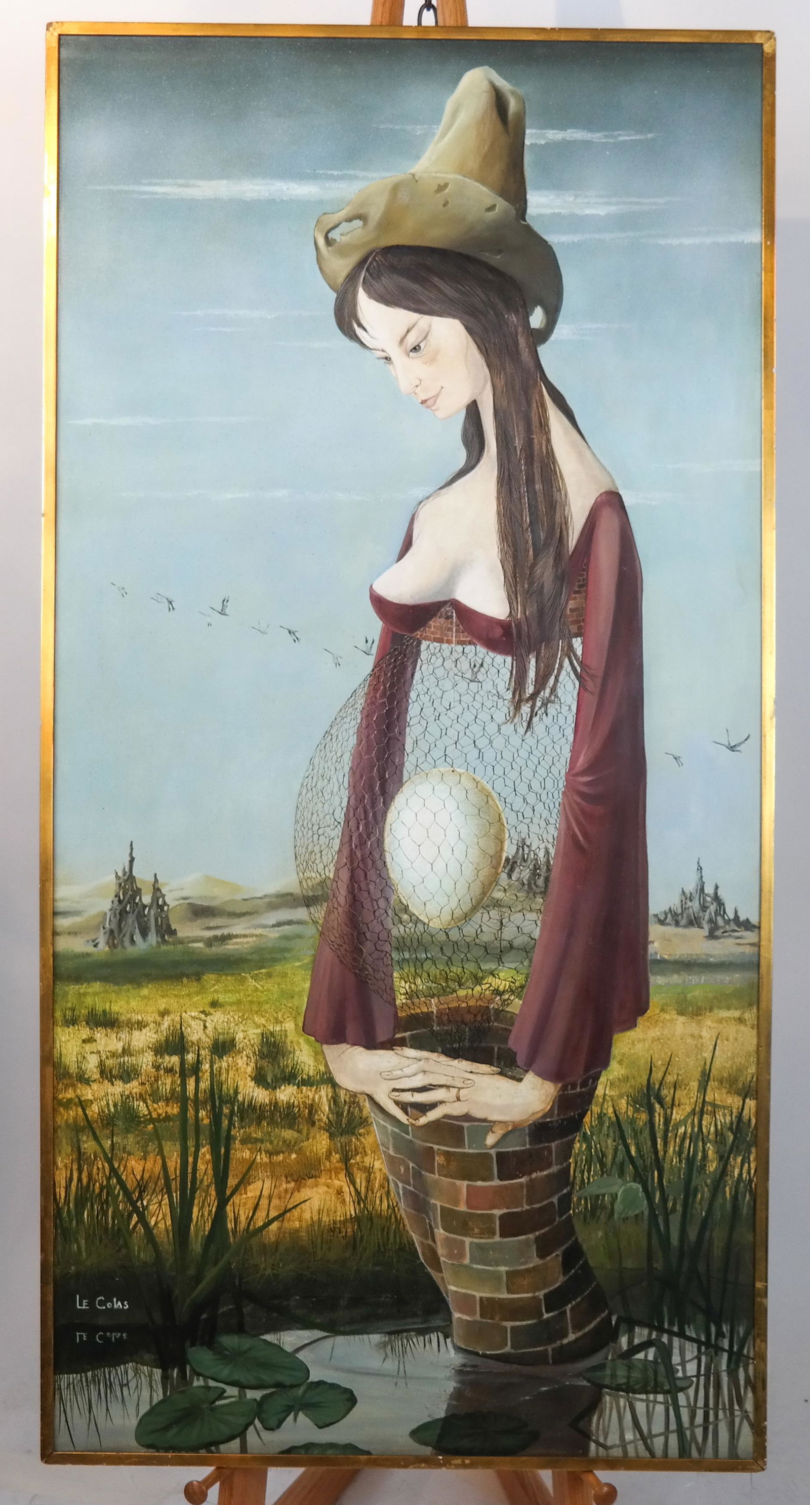 Pierre LE COLAS: Surrealist Woman - Oil on Wood (1 of 7)