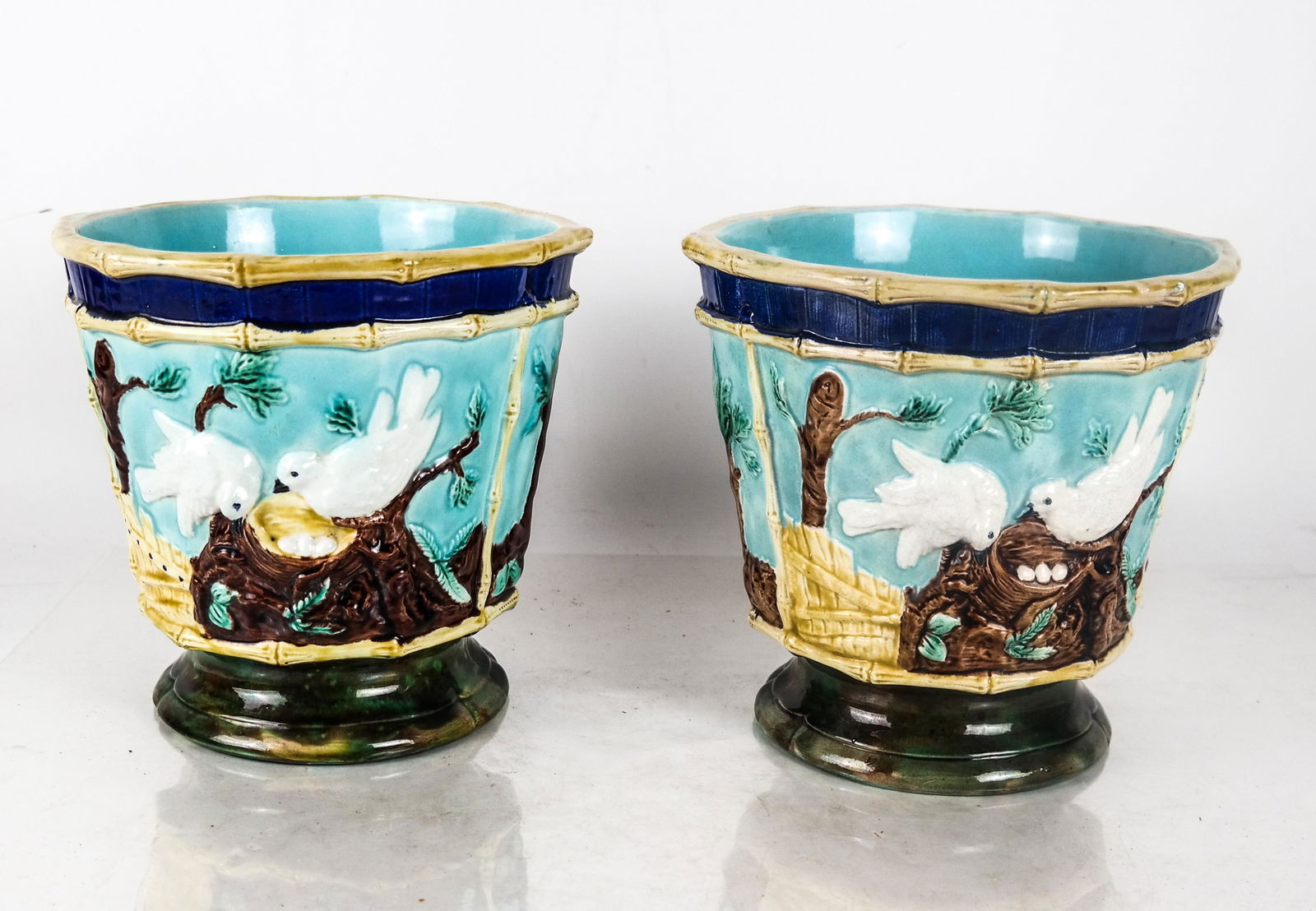 Pair 19th C. Majolica Vessels (1 of 6)