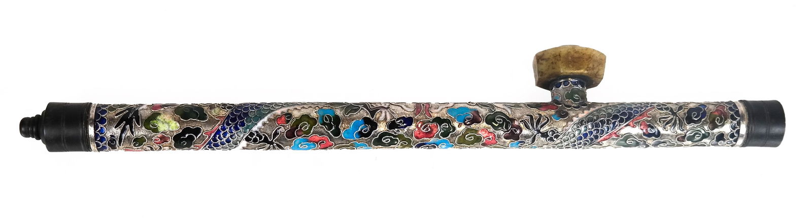 Cloisonne Enamel and Silver Opium Pipe (1 of 9)