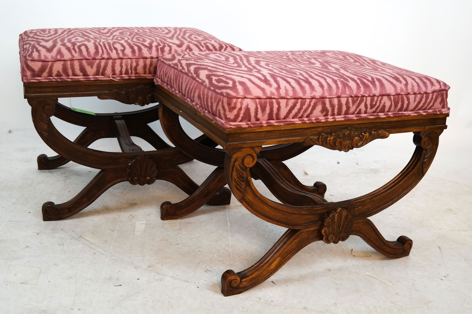 Pair Walnut X-Form Benches/Seats (1 of 12)