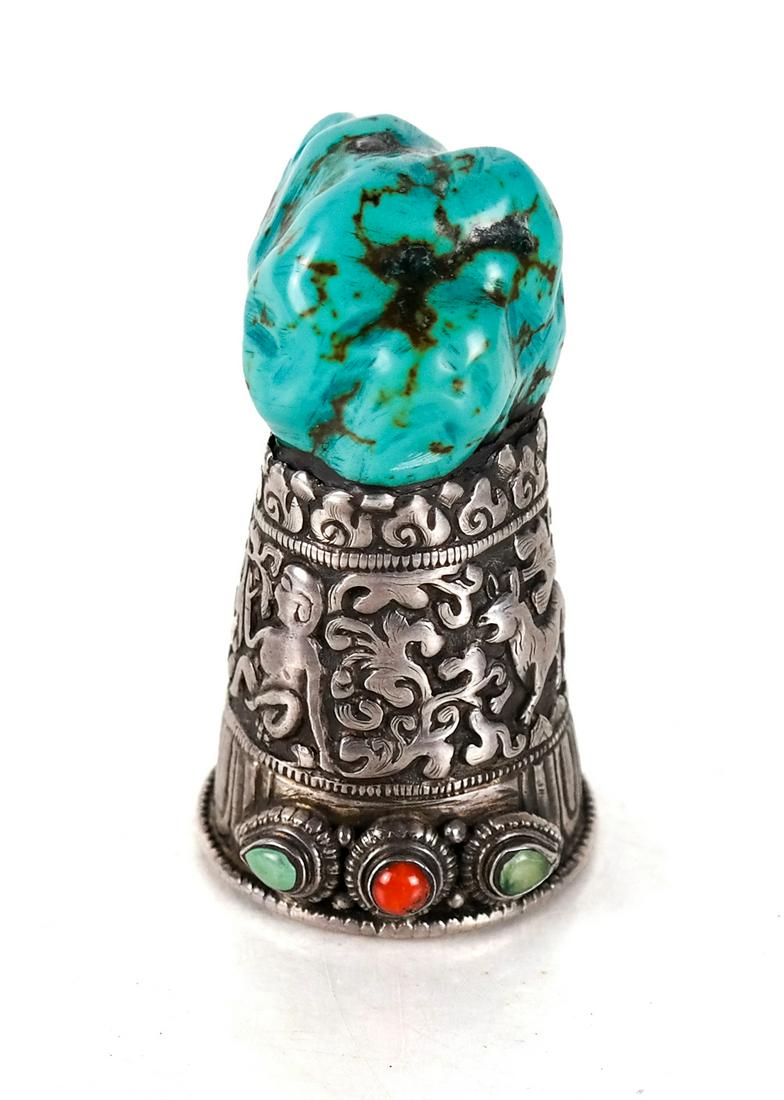 Tibetan Turquoise Mounted in Silver (1 of 6)