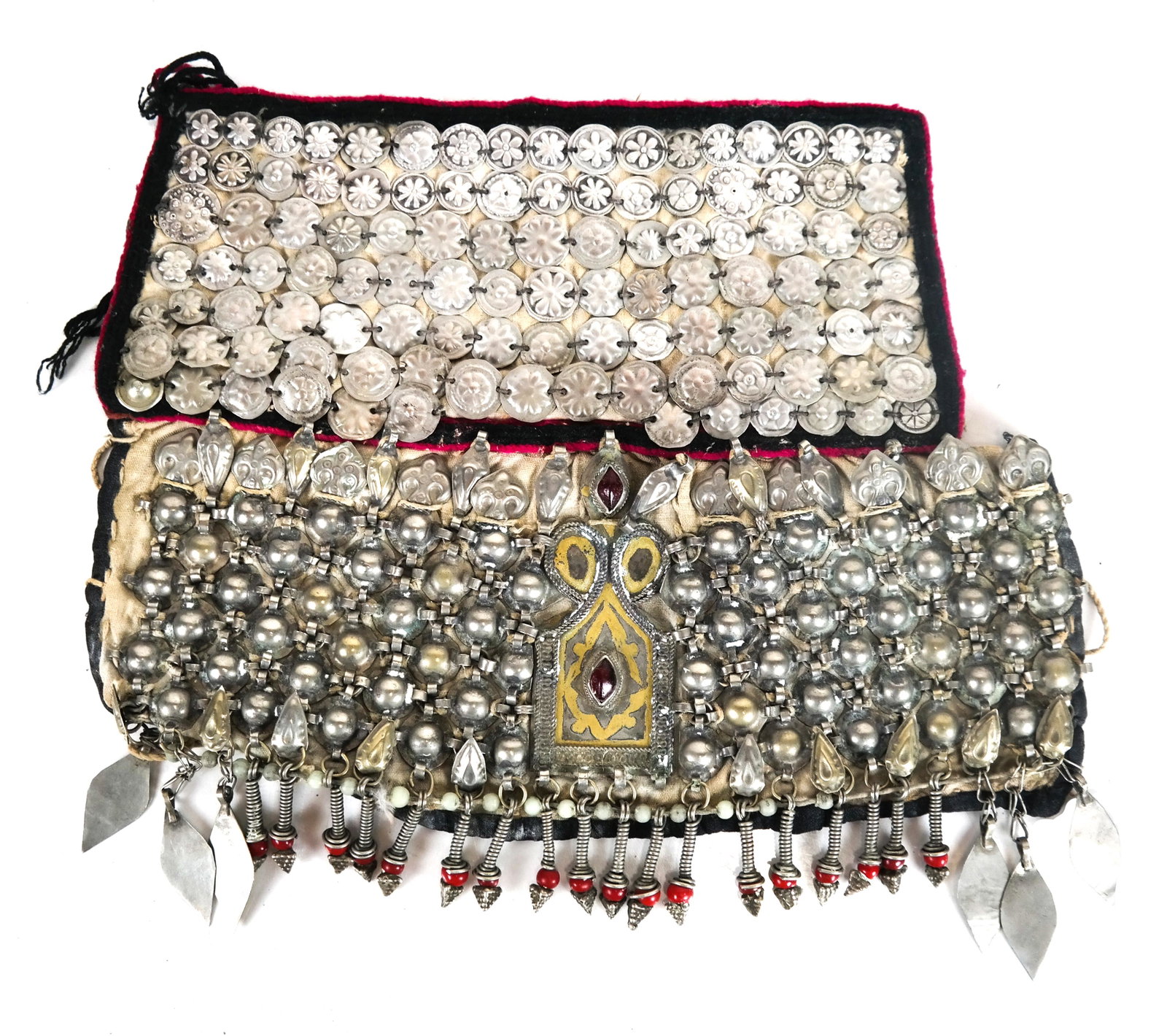 Tibetan Silver and Carnelian Breastplate Necklace: Tibetan silver and carnelian breastplate. [10 x 12 inches]. In good condition.