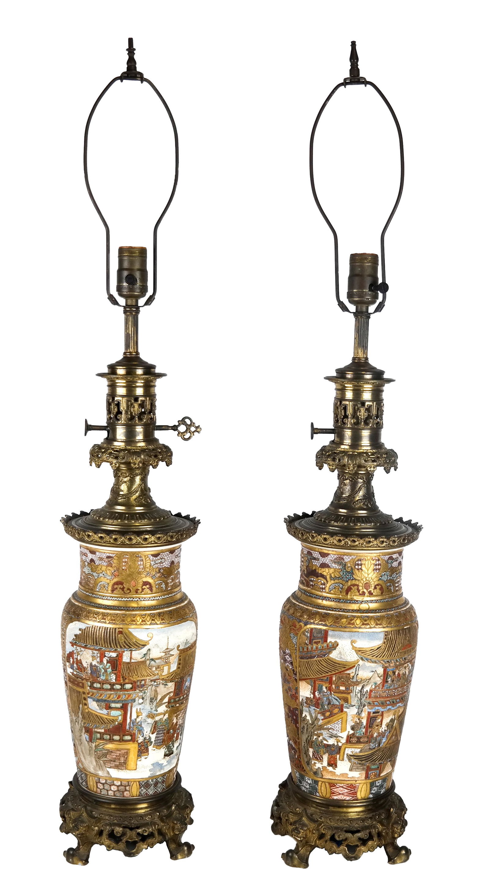 Pair of Japanese Satsuma Lamps (1 of 12)