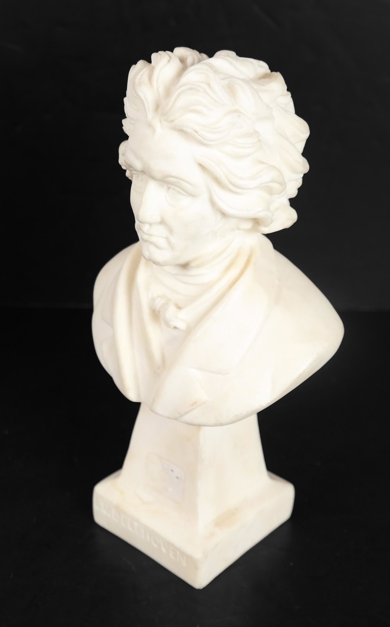 Alabaster Bust of Beethoven: Alabaster bust of Beethoven. [8 1/2 x 4 1/2 x 3 inches]. In good condition.