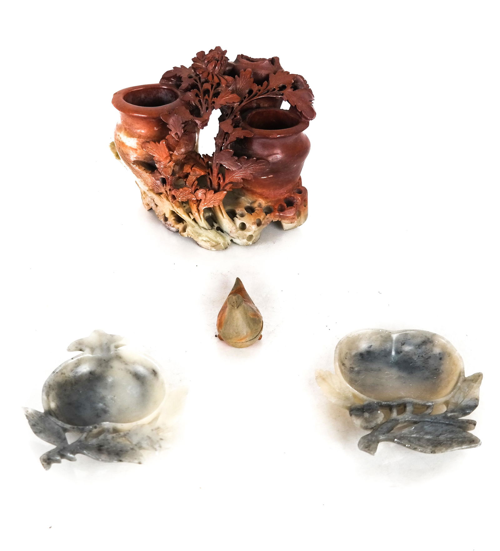 Chinese Hardstone Objects: Vase, Bird, Peaches (1 of 8)